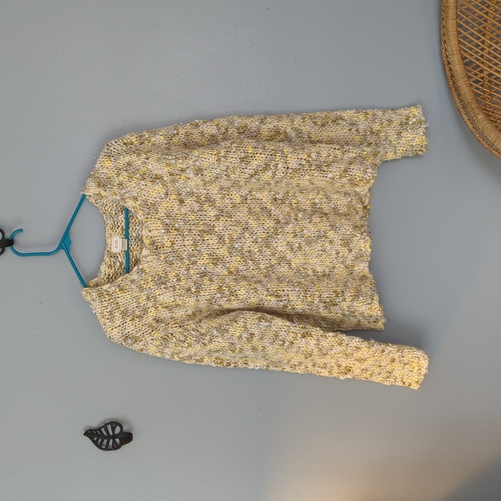 Alps Mohair Blend Chunky Knit Crew Neck Natural Color Cable Knit Women's Large L